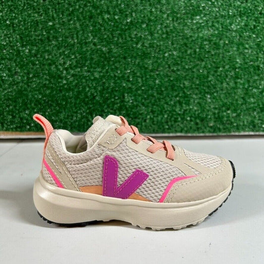 Veja Canary Elastic Lace Kids Sneakers Beige Purple Toddler Shoes 9.5C $105 Msrp
