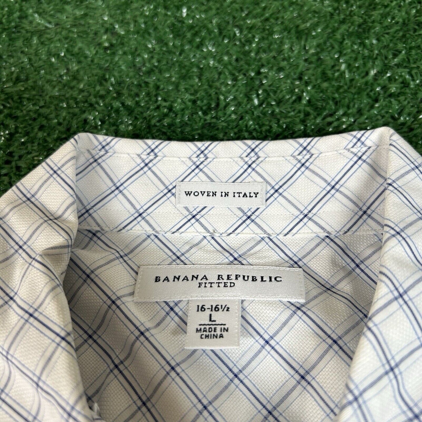 Banana Republic Dress Shirt Mens Large White Blue Diamond Button Up Long Sleeve