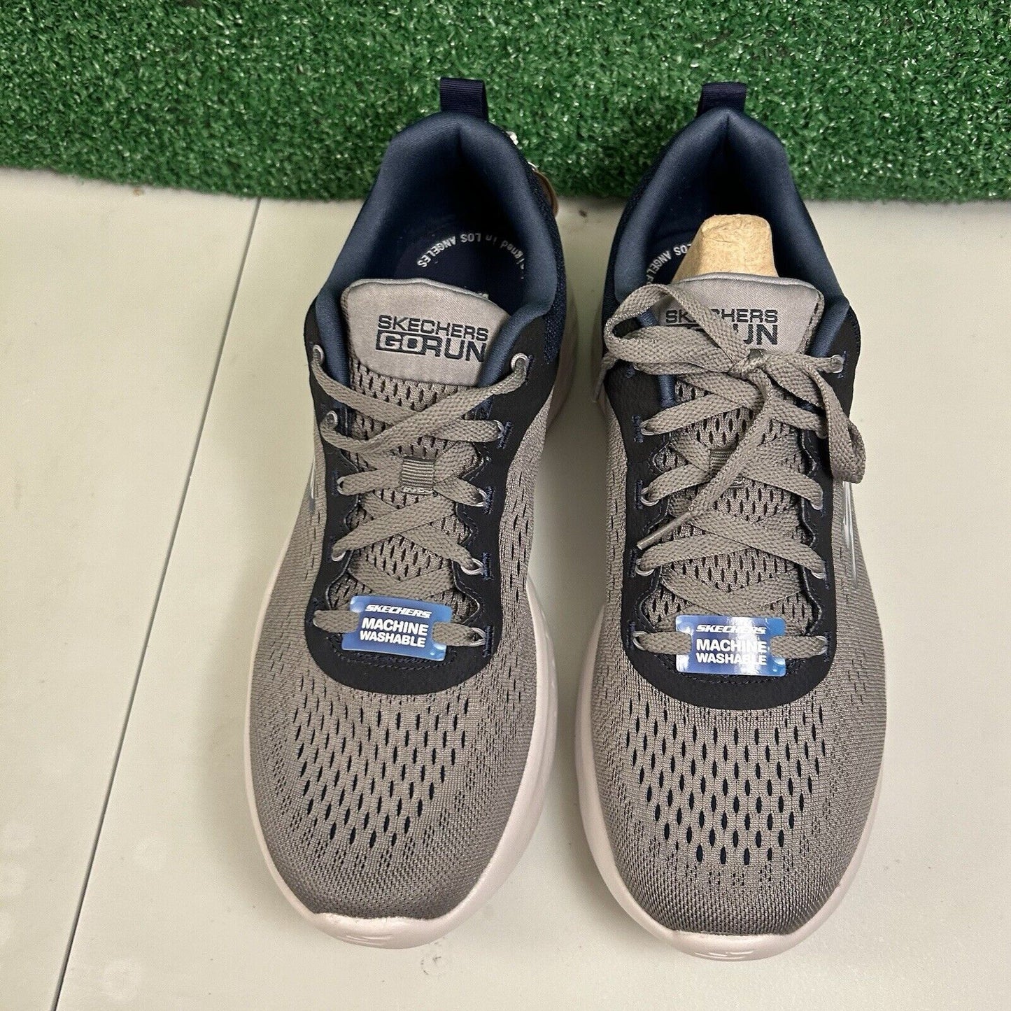 Skechers Go Run Lite Mens 9.5 Gray Navy Shoes Sneaker Athletic Comfort NEW