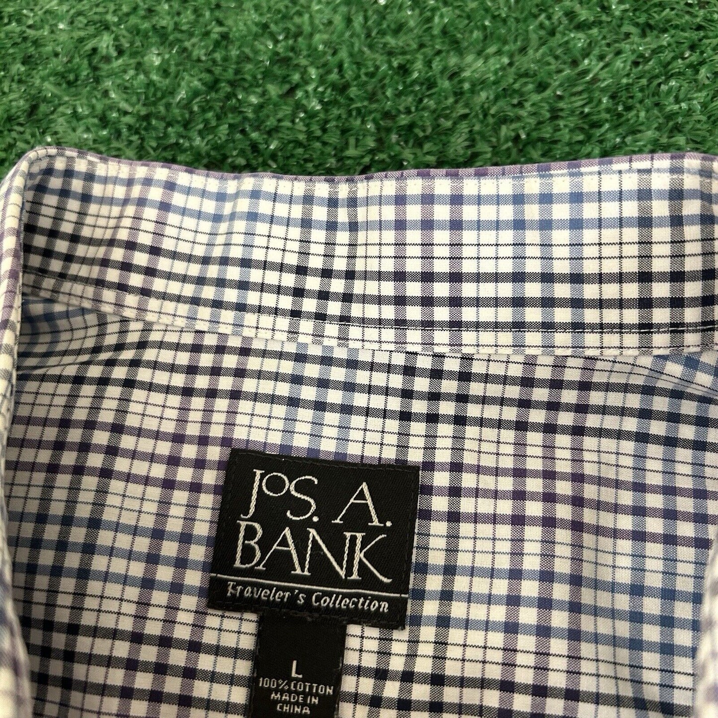 Jos A Bank Shirt Mens Large Blue White Check Button Up Long Sleeve Colorful Work