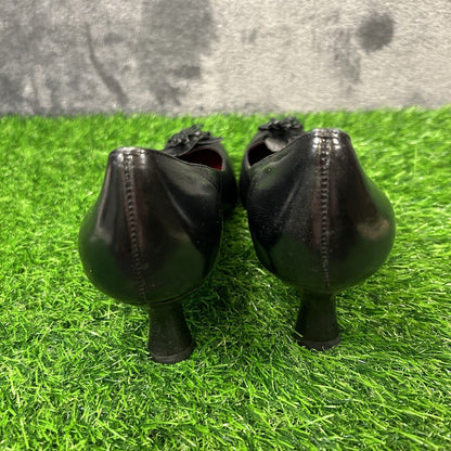 Etienne Aigner Heels Womens 7.5 M Black Pumps Leahter Casual Work Flower Preppy