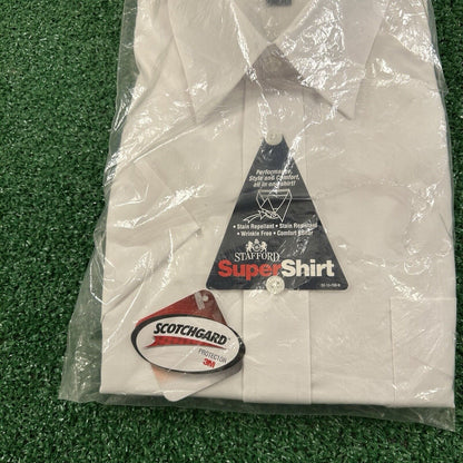 Stafford Super Shirt Mens 16.5 White Athletic Fit Button Up Short Sleeve NEW