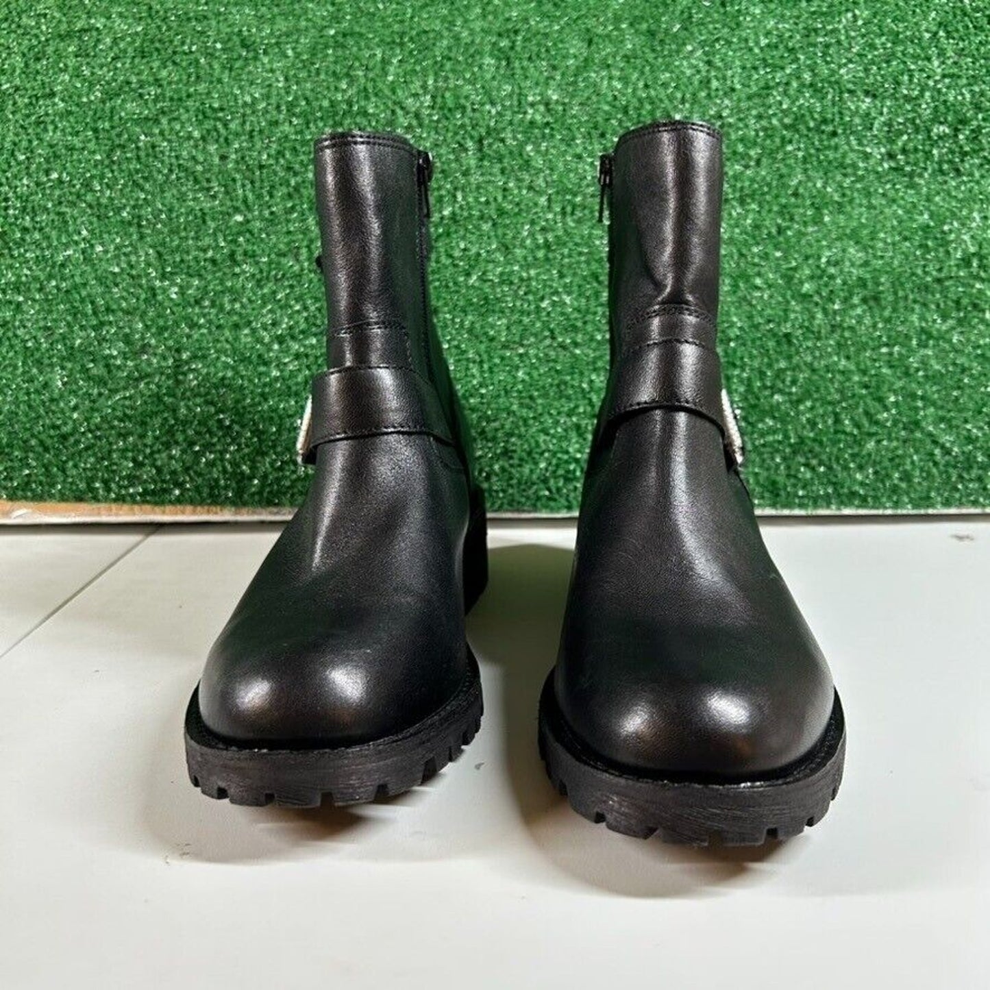 Lucky Brand Taini Boots Buckle Side Zip Ankle Booties Black Leather Womens 10 M