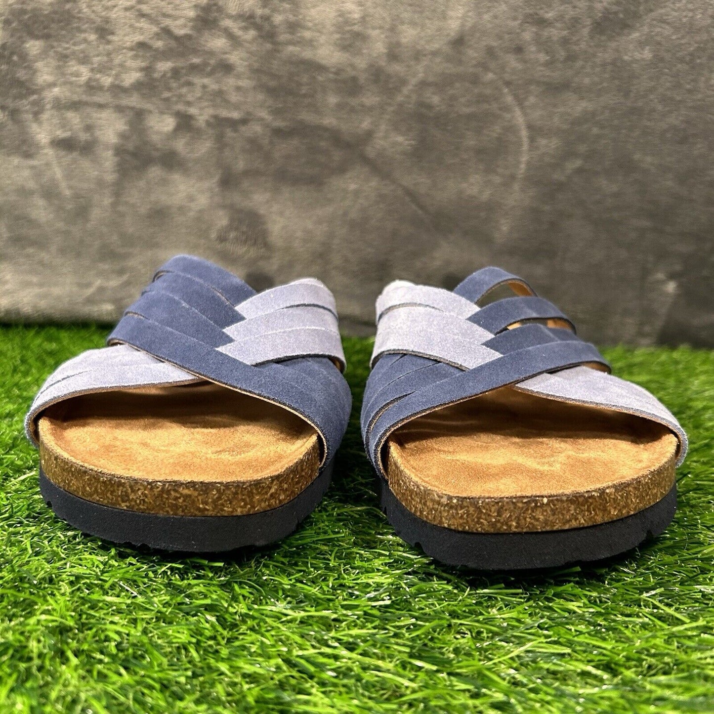 Earth Sandals Womens 9 M Blue Suede Slides Crossband Slip On Casual Comfort