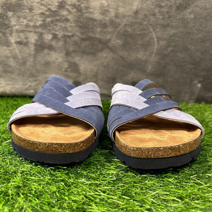 Earth Sandals Womens 9 M Blue Suede Slides Crossband Slip On Casual Comfort