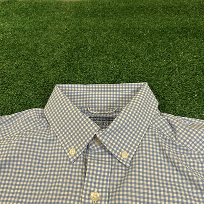 Vineyard Vines On the Go Performance Shirt Mens Small Blue White Check Button Up