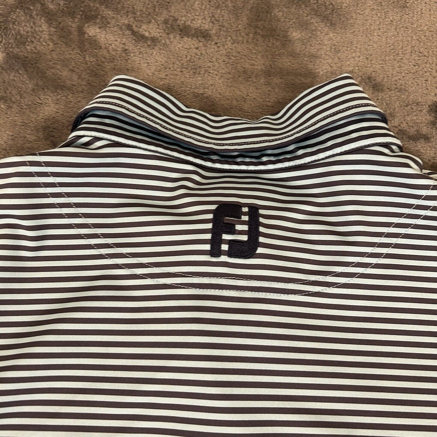 Footjoy Golf Polo Shirt Mens Extra Large Blue Black Striped Short Sleeve Stretch