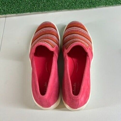Clarks Layton Petal Sneakers Comfort Shoes Platform Pink Stripe Easter Womens 8M