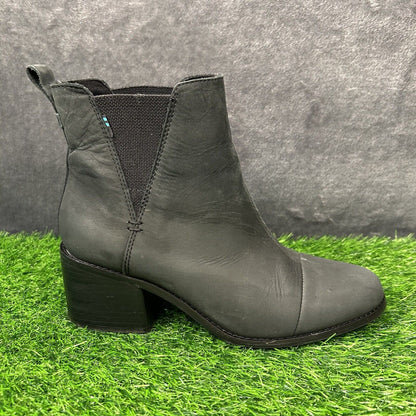 Toms Esme Boots Womens 9.5 Black Leather Ankle Booties Casual Block Heel Chelsea