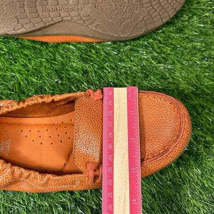 Hush Puppies Ceil Flats Womens 9 M Orange Pebbled Leather Casual Comfort Elastic