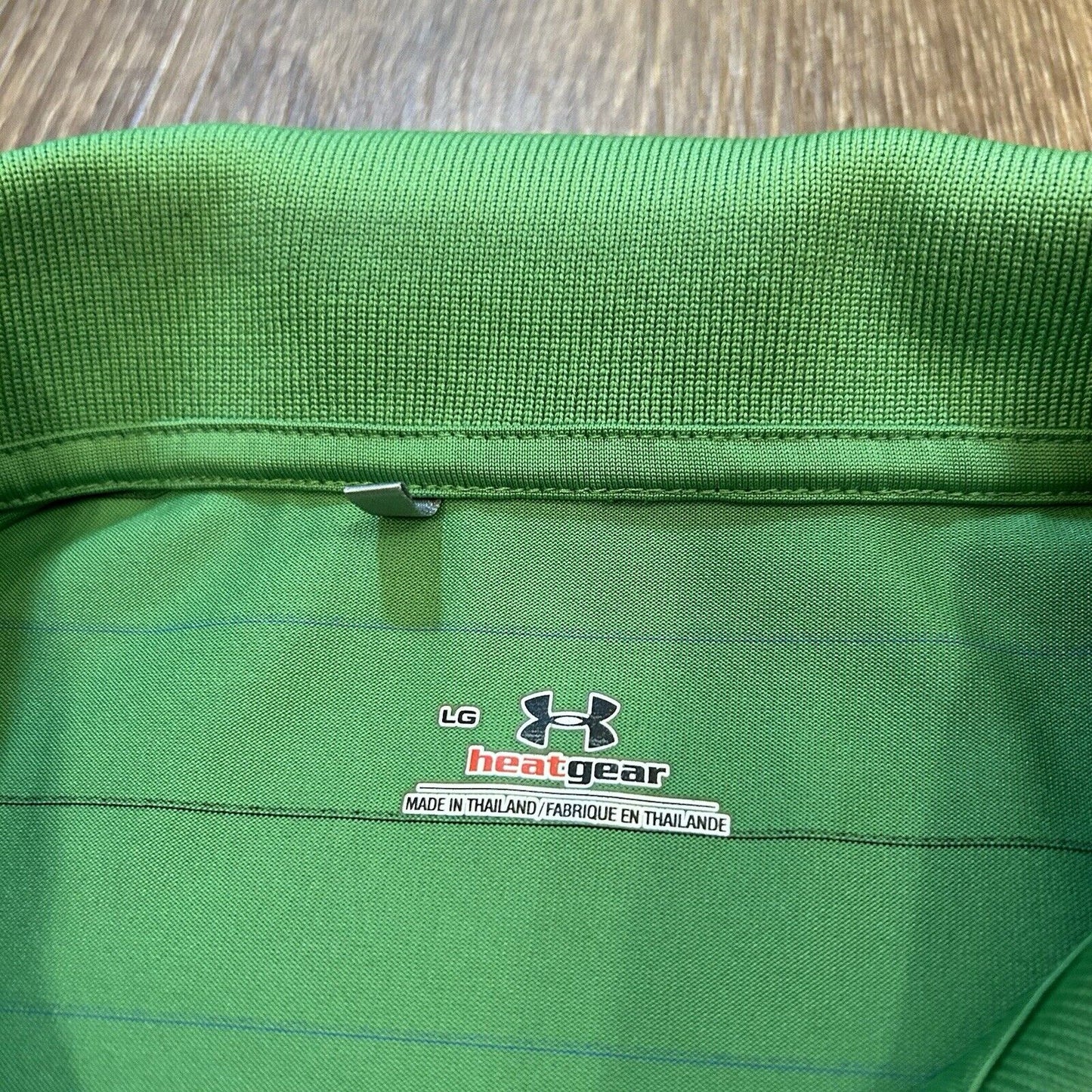Under Armour Polo Shirt Mens Large Green Striped Heatgear TPC Golf Athletic