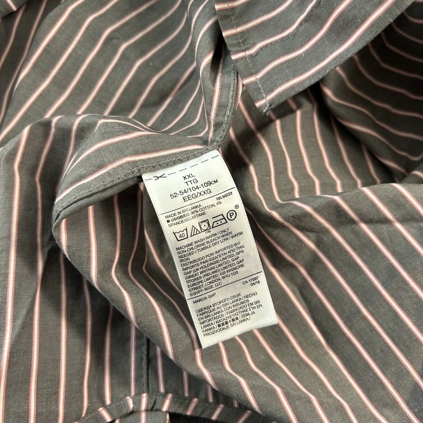 Gap Shirt Mens XXL 2XL Pink Gray Striped Button Up Long Sleeve Work Colorful