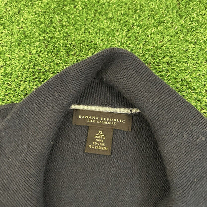 Banana Republic Sweater Mens Extra Large Navy Silk Cashmere Pullover Sweatshirt