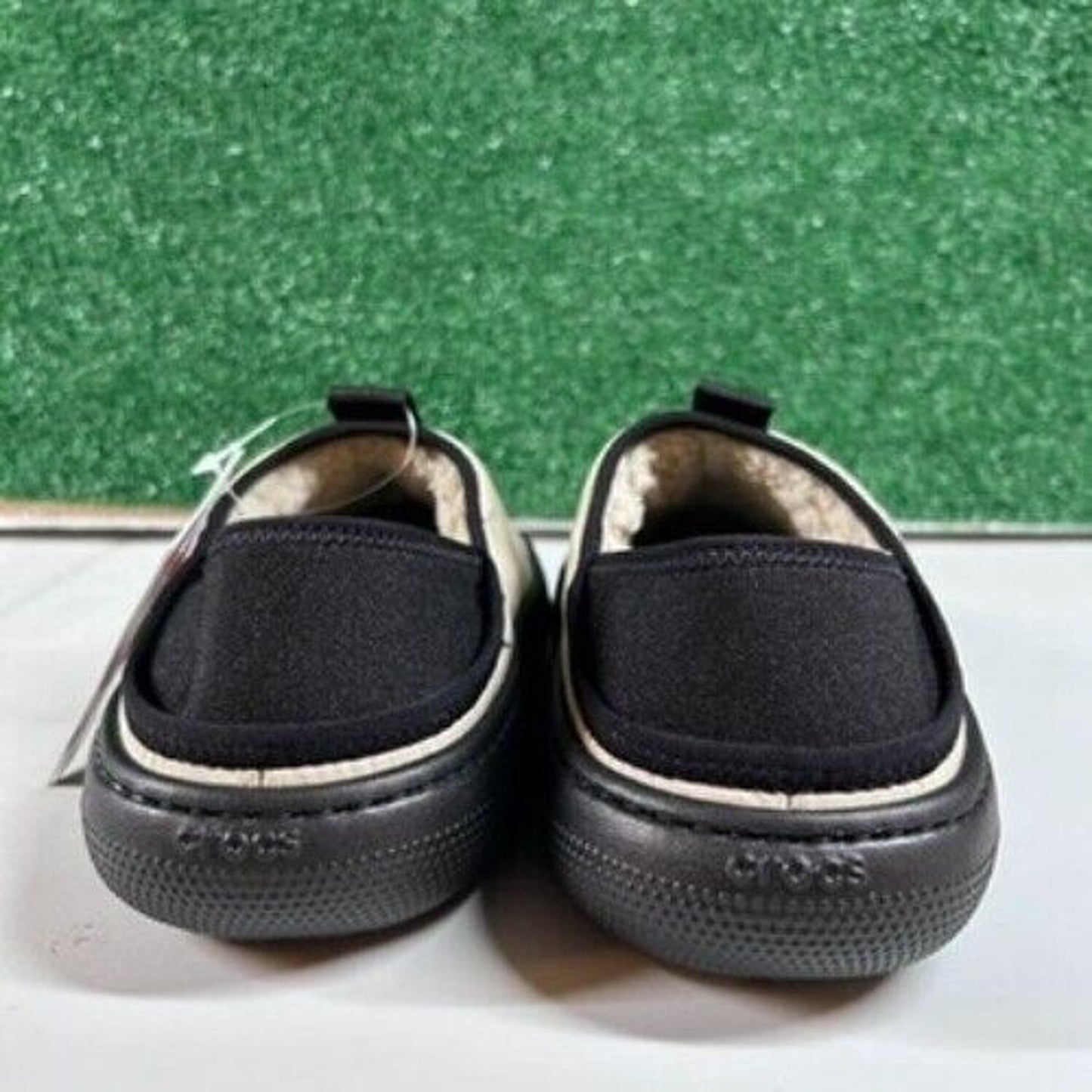 Crocs Classic Puff Mocs Beige Black Slip On Casual Comfort Shoes Womens 6 New