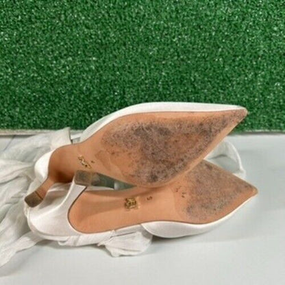 Badgley Mischka Women's Blaze Ankle Wrap Evening Pumps White Satin Size 5