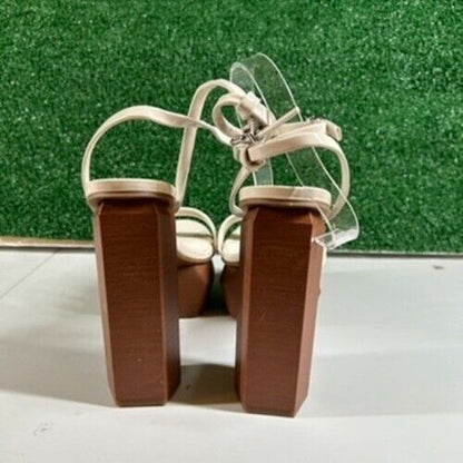 Gianni Bini Parrish Platform Sandals Ankle Strap Chunky Heel Beige Womens 9 M