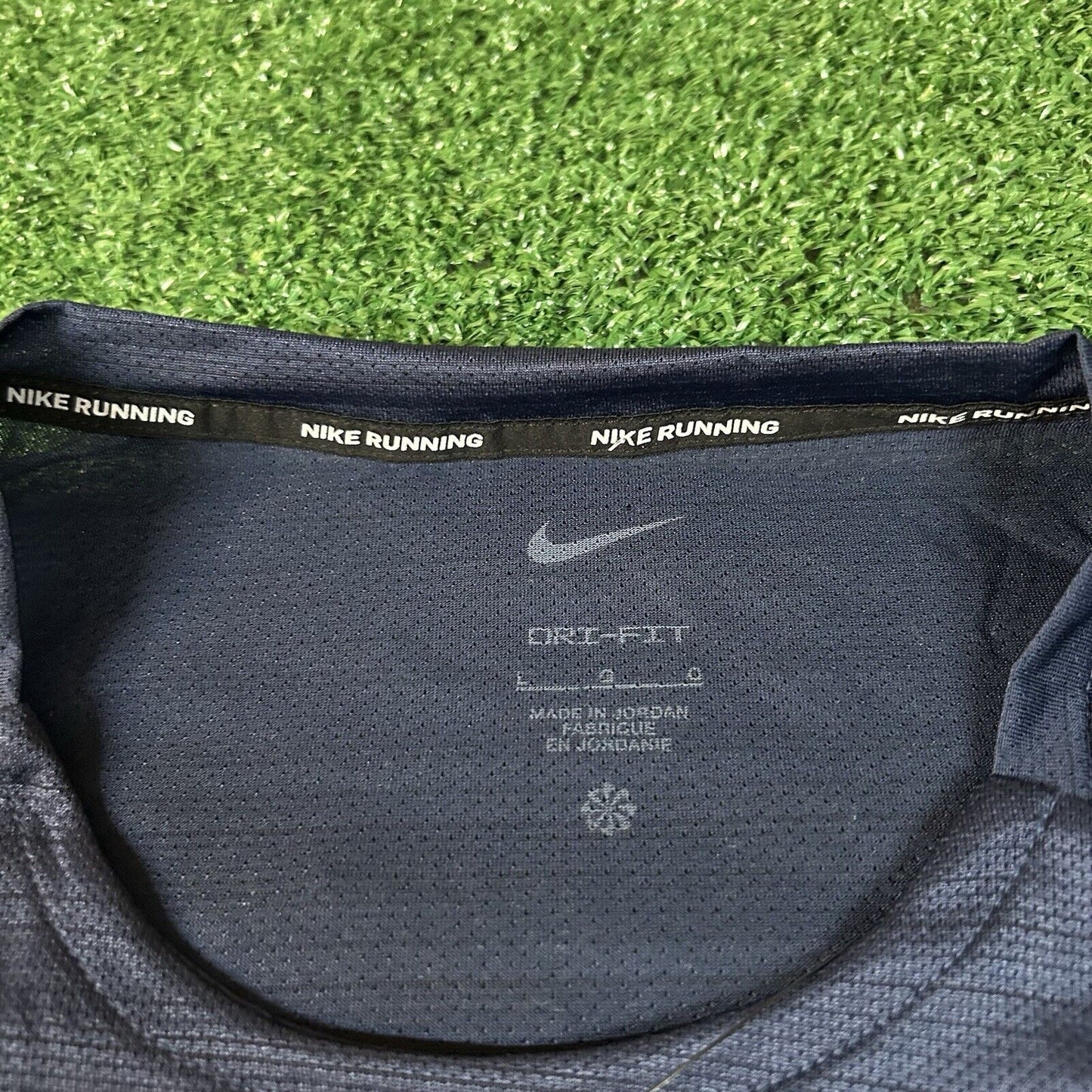 Nike Running Shirt Mens Large Navy Short Sleeve Athletic Dri-fit Mesh Swoosh New