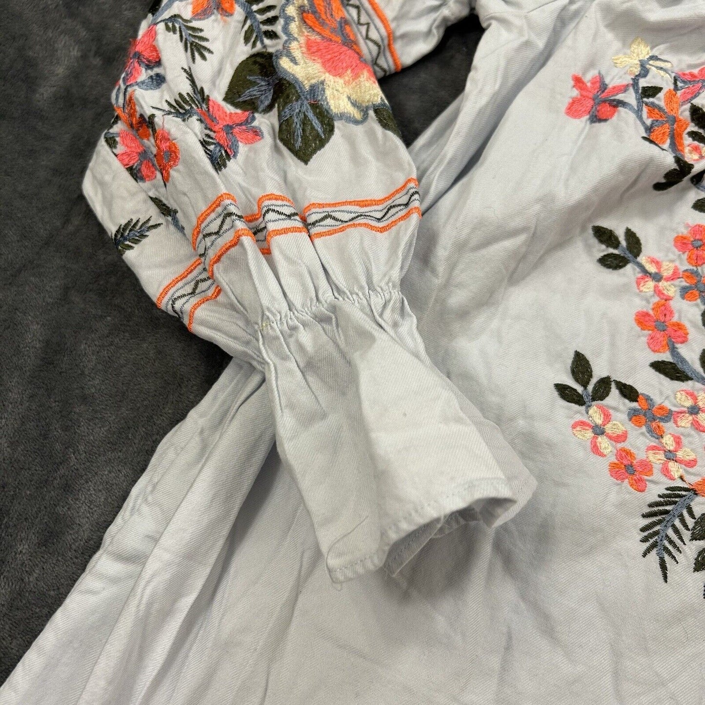 Free People Dress Womens Extra Small Light Blue Fleur Du Jour Embroidered Floral