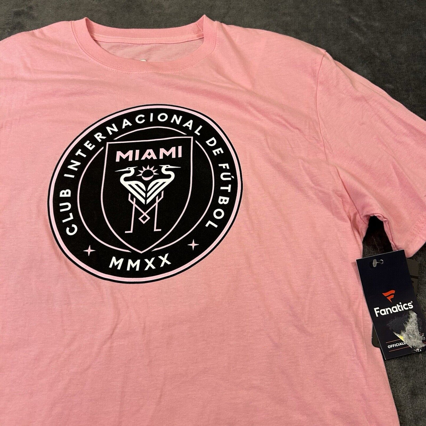 International Miami Messi Shirt Mens Large Pink Short Sleeve Soccer Fanatics NEW
