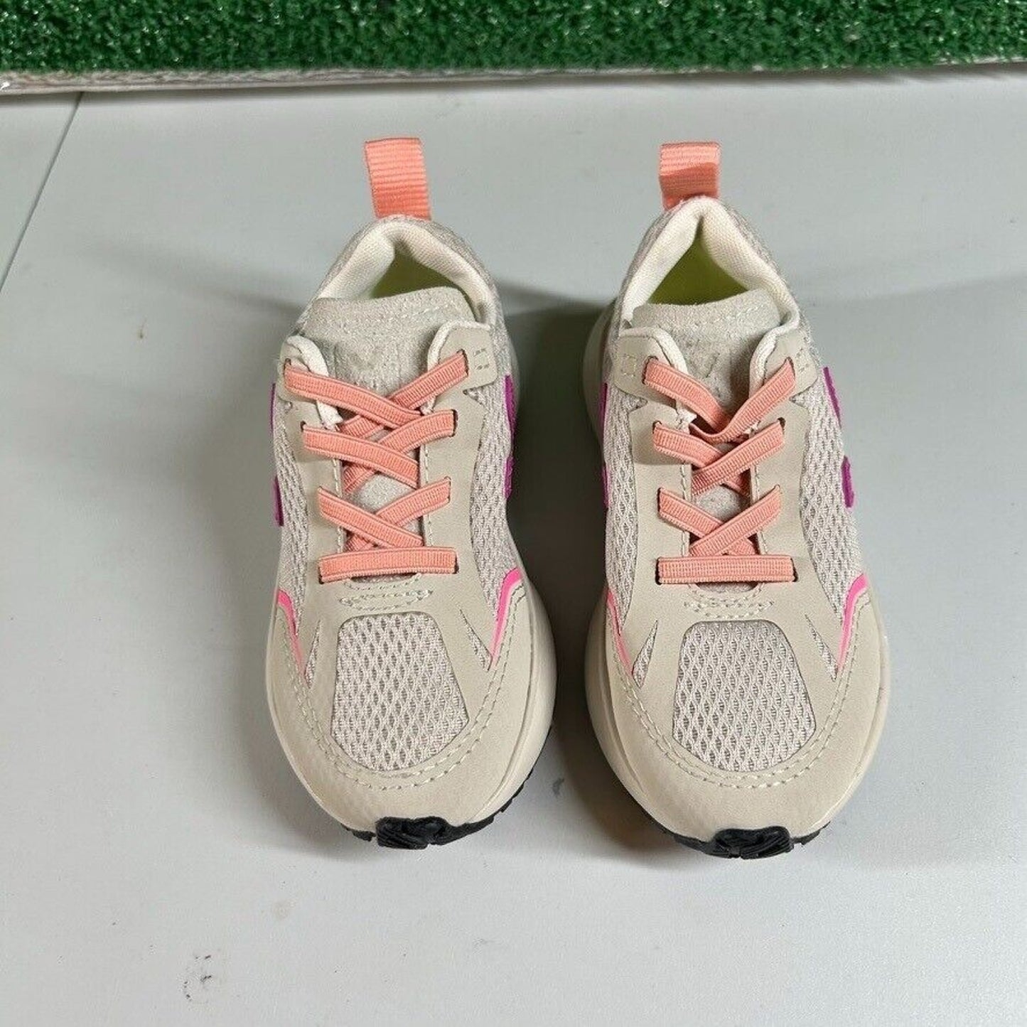 Veja Canary Elastic Lace Kids Sneakers Beige Purple Toddler Shoes 9.5C $105 Msrp