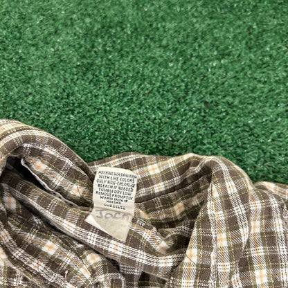 LL Bean Flannel Shirt Men Large Tall Brown Green Plaid Button Up Long Sleeve