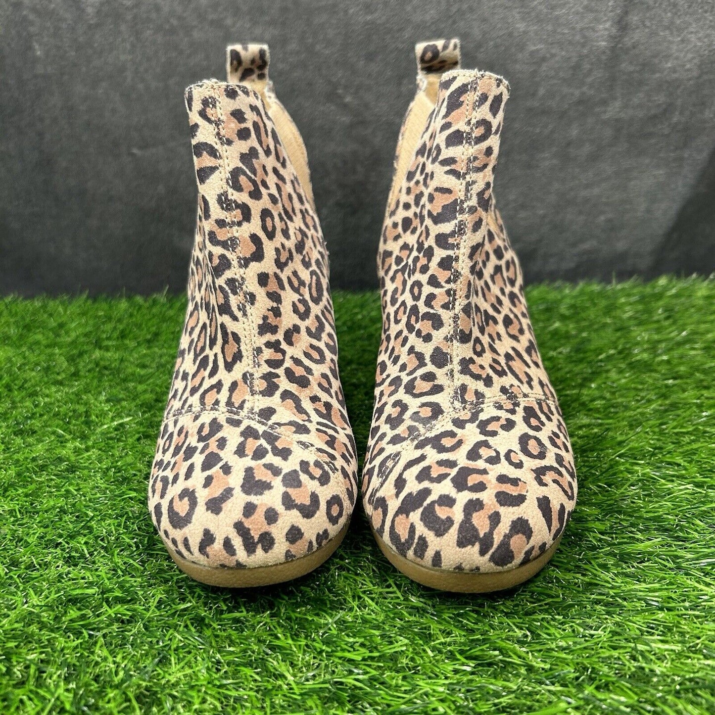 Toms Kelsey Boots Womens 7 Brown Black Leopard Booties Ankle Wedge Casual