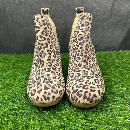Toms Kelsey Boots Womens 7 Brown Black Leopard Booties Ankle Wedge Casual