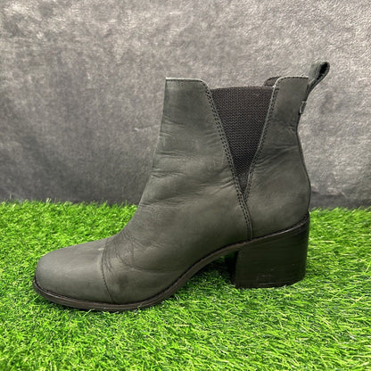 Toms Esme Boots Womens 9.5 Black Leather Ankle Booties Casual Block Heel Chelsea