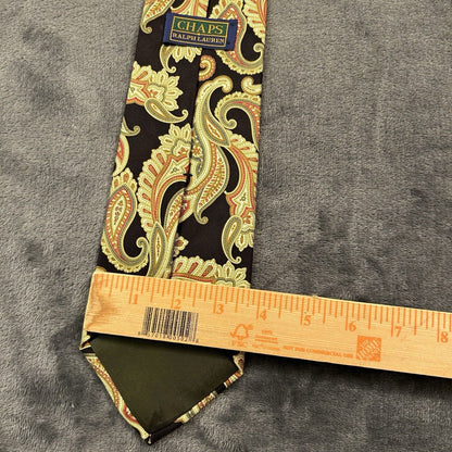 Ralph Lauren Chaps Tie Mens Black Green Paisley Silk 57” Necktie Formal Work