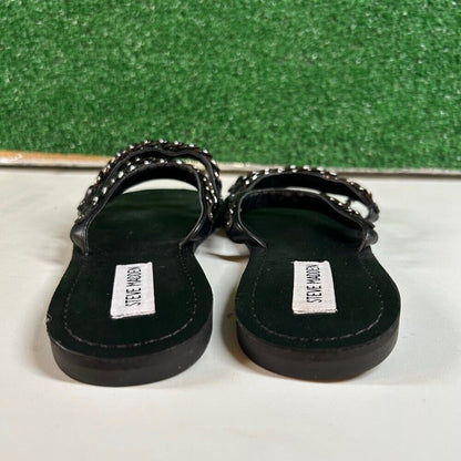 Steve Madden Edged Chain Embellished Slide Sandals Black 3 Strap Womens 7.5