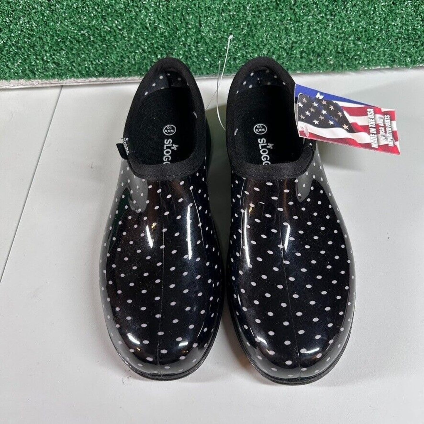 Sloggers Waterproof Garden Shoes Clogs Polka Dot Rain Shoe Black White Womens 10