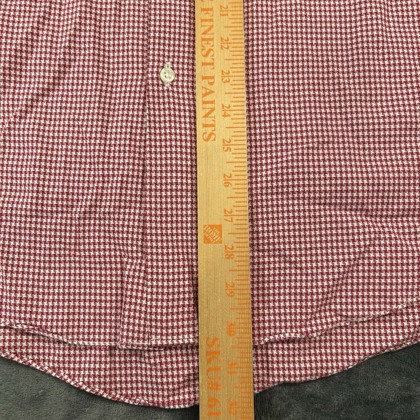 Neiman Marcus Shirt Mens 16.5 32.33 Red White Houndstooth Button Up Long Sleeve