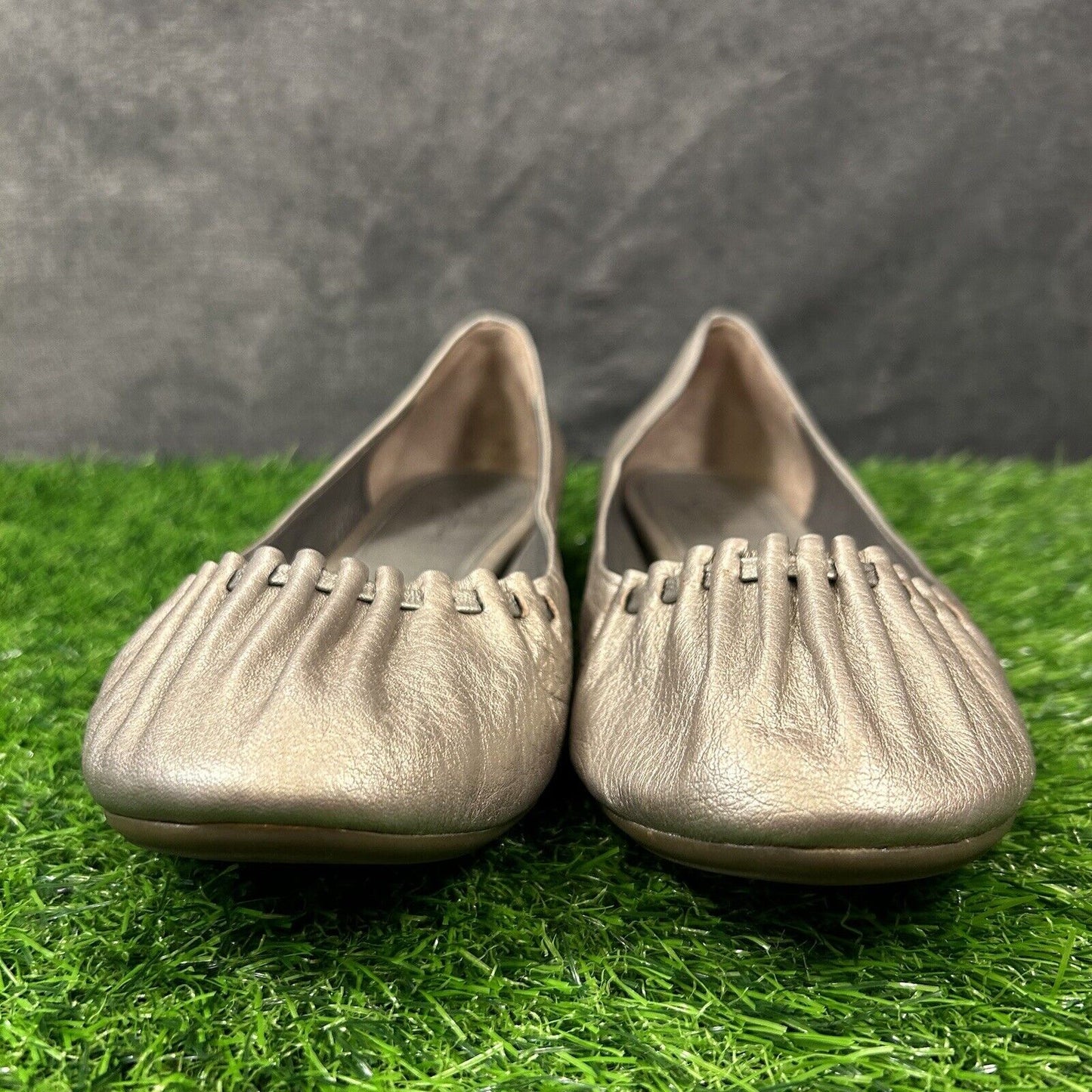 Cole Haan Loafer Womens 9.5 B Silver Shoes Flats Leather Slip On Casual Ballet