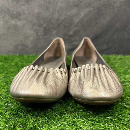 Cole Haan Loafer Womens 9.5 B Silver Shoes Flats Leather Slip On Casual Ballet