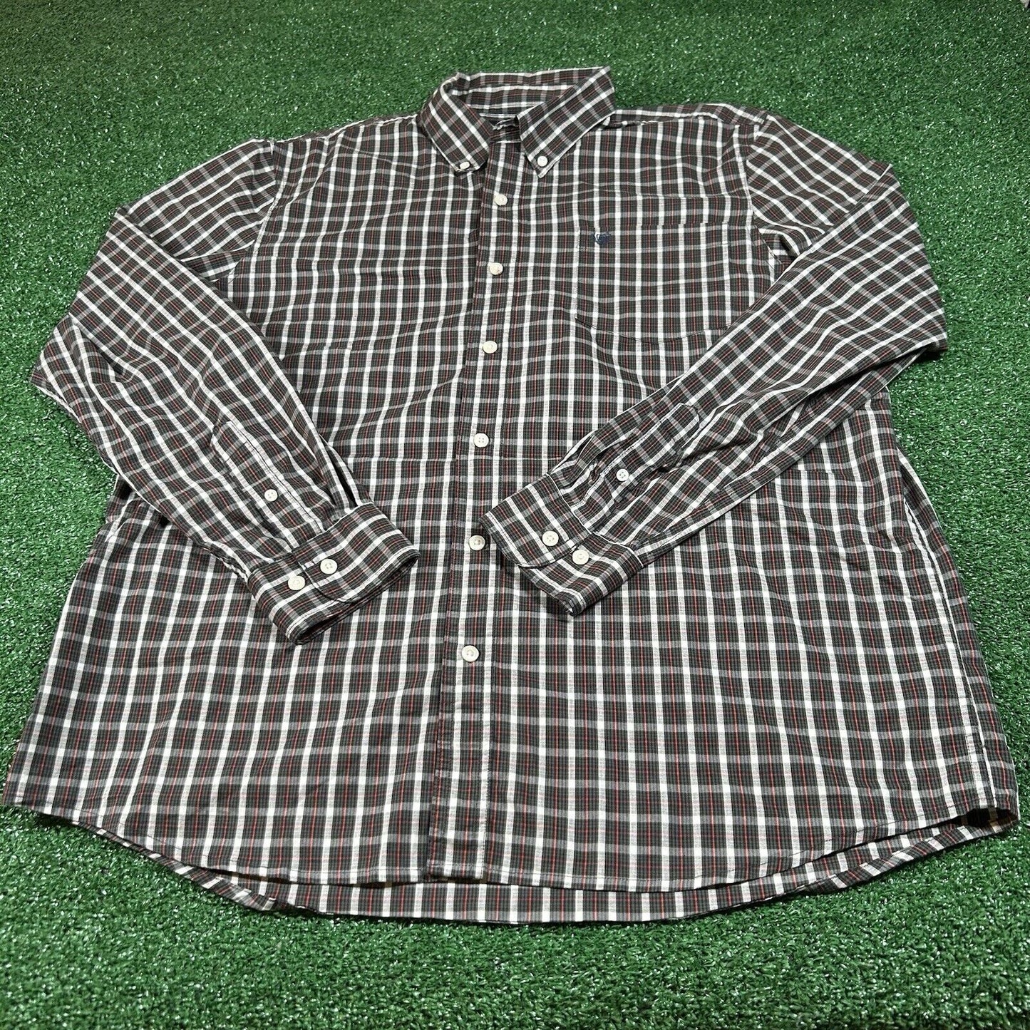 Chaps Shirt Mens Extra Large Green Red Plaid Stretch Button Up Long Sleeve