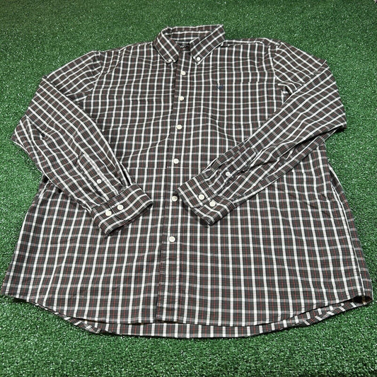 Chaps Shirt Mens Extra Large Green Red Plaid Stretch Button Up Long Sleeve