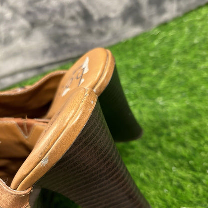 Born Mules Womens 8 M Brown Leather Slip On Heeled Buckle Casual Work Outdoor