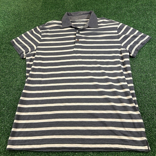 Banana Republic Polo Shirt Mens Large Blue/Gray White Striped Short Sleeve Golf