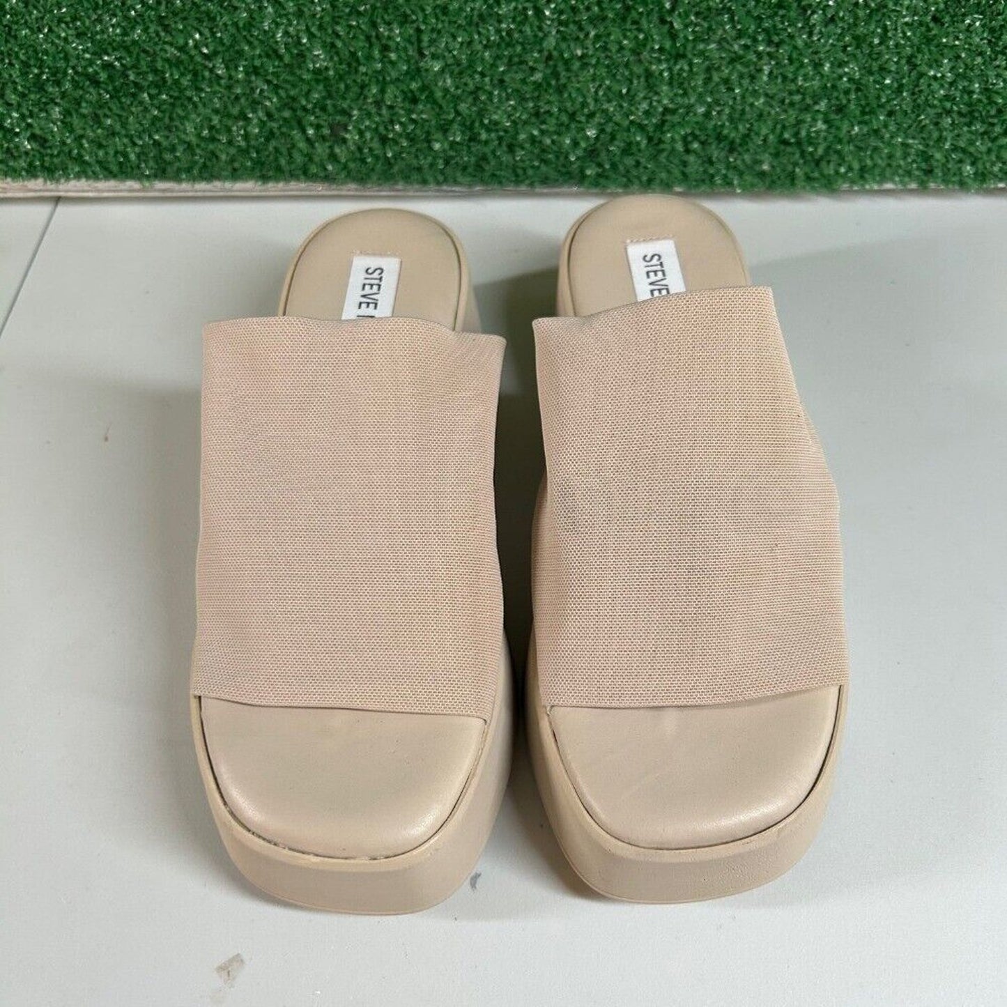 Steve Madden Slinky 30 Platform Sandals Slides Beige Chunky Heel Y2K Womens 6