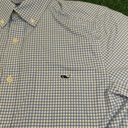 Vineyard Vines On the Go Performance Shirt Mens Small Blue White Check Button Up