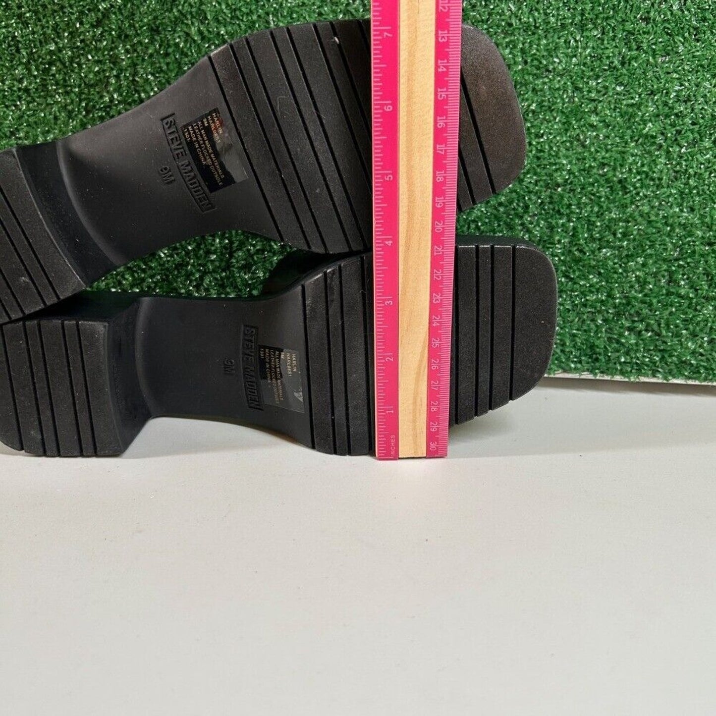 Steve Madden Harlin Platform Sandals Block Heel Slide On Mule Black Womens 9