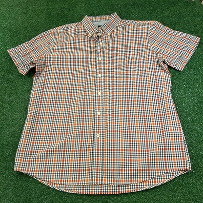 Izod Shirt Mens Extra Large Orange Blue Check Button Up Short Sleeve Colorful