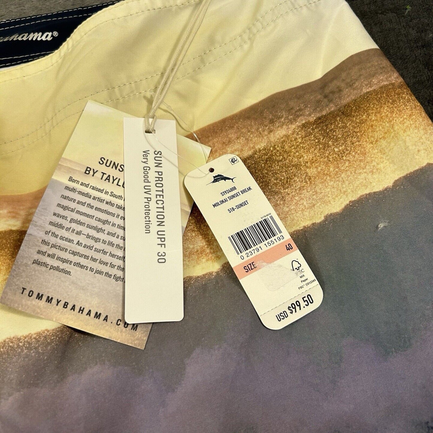 Tommy Bahama Board Shorts Mens 40" Yellow Blue Molokai Sunset Break Swim NEW