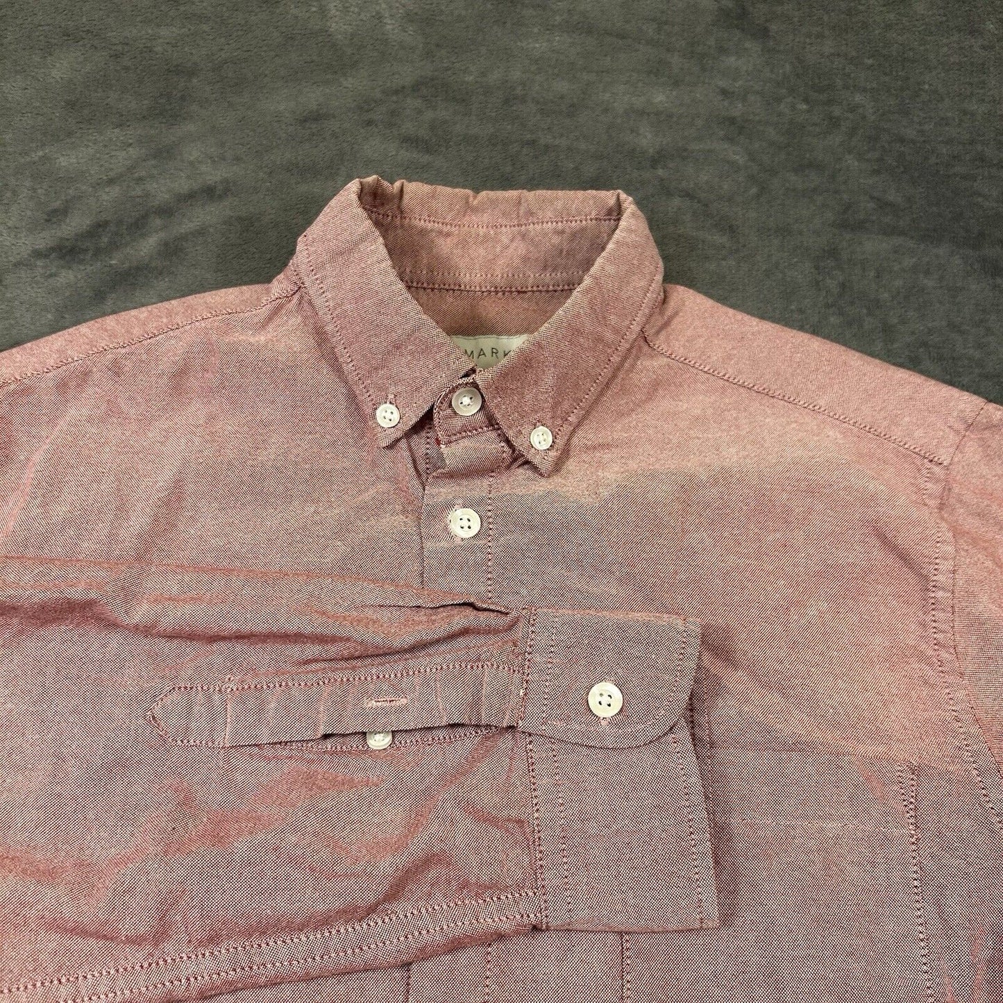 Primark Shirt Mens Medium Red Button Up Long Sleeve Slim Fit 15.5 Work Casual