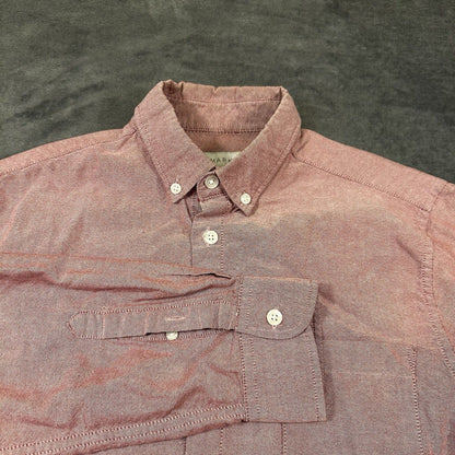 Primark Shirt Mens Medium Red Button Up Long Sleeve Slim Fit 15.5 Work Casual
