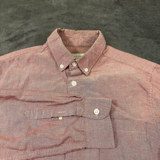 Primark Shirt Mens Medium Red Button Up Long Sleeve Slim Fit 15.5 Work Casual