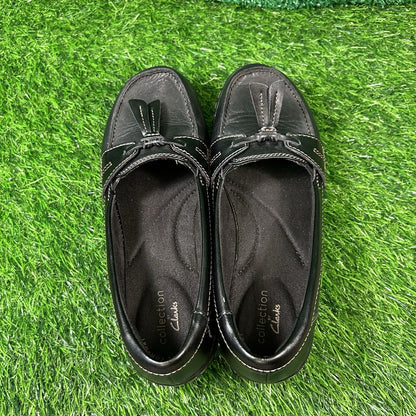 Clarks Ashland Bubble Loafers Womens 5.5 M Black Leather Shoes Comfort Tasseled