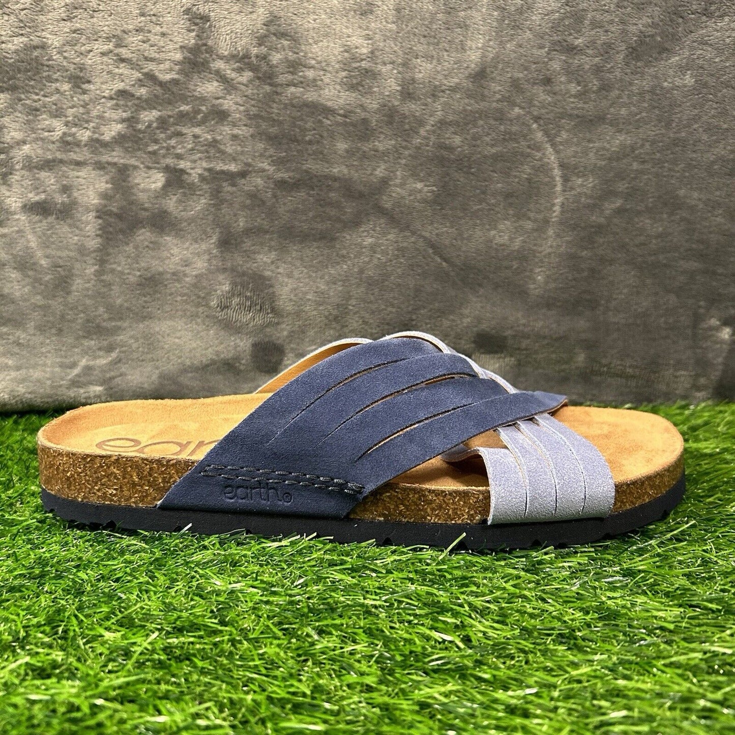 Earth Sandals Womens 9 M Blue Suede Slides Crossband Slip On Casual Comfort