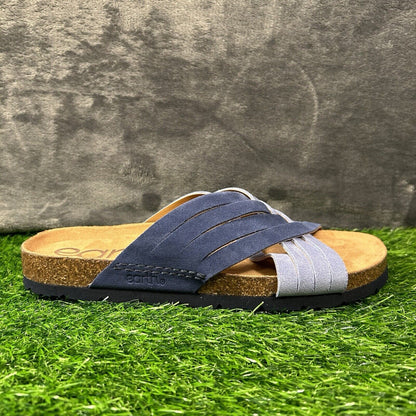 Earth Sandals Womens 9 M Blue Suede Slides Crossband Slip On Casual Comfort