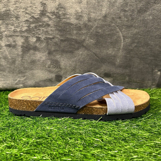 Earth Sandals Womens 9 M Blue Suede Slides Crossband Slip On Casual Comfort